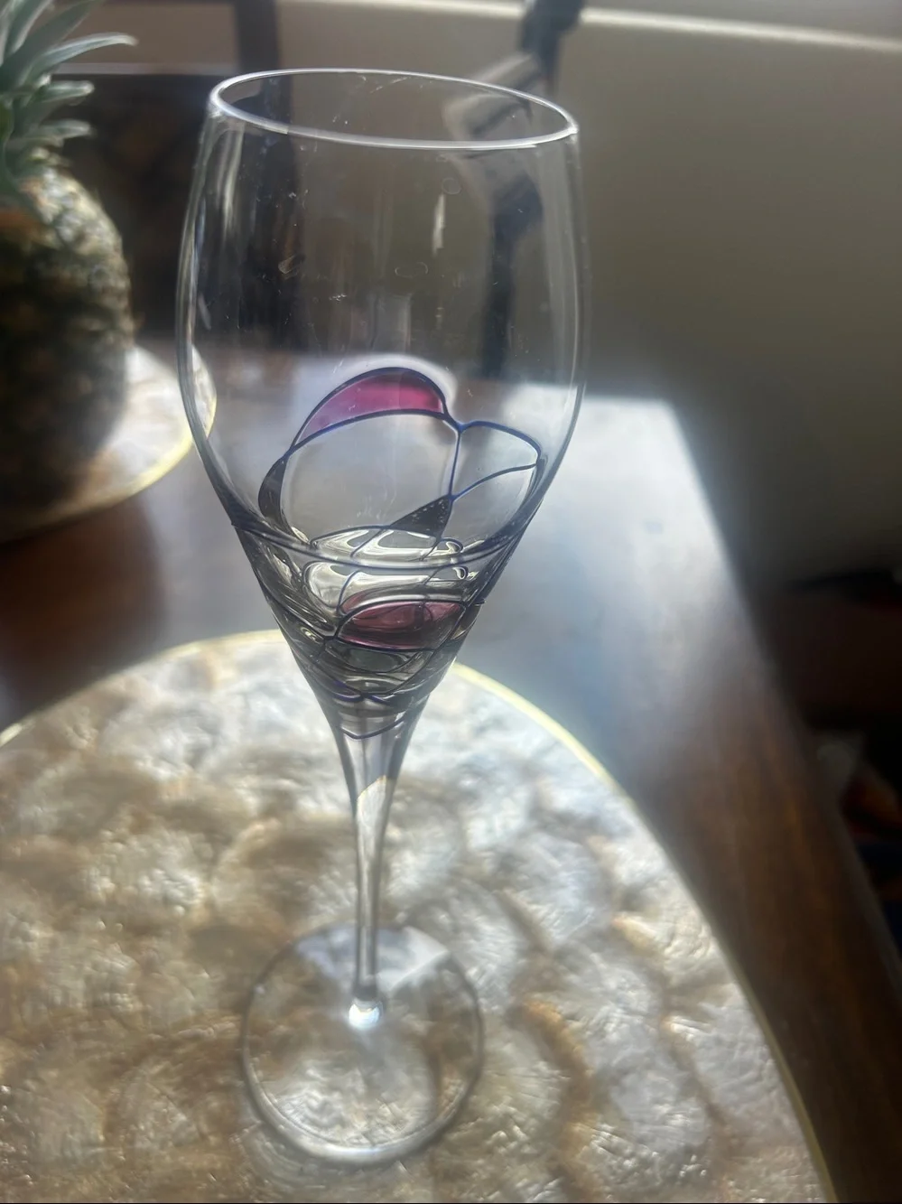 Hand-Blown Decorative Champagne Flute in Purple and Blue 4 each